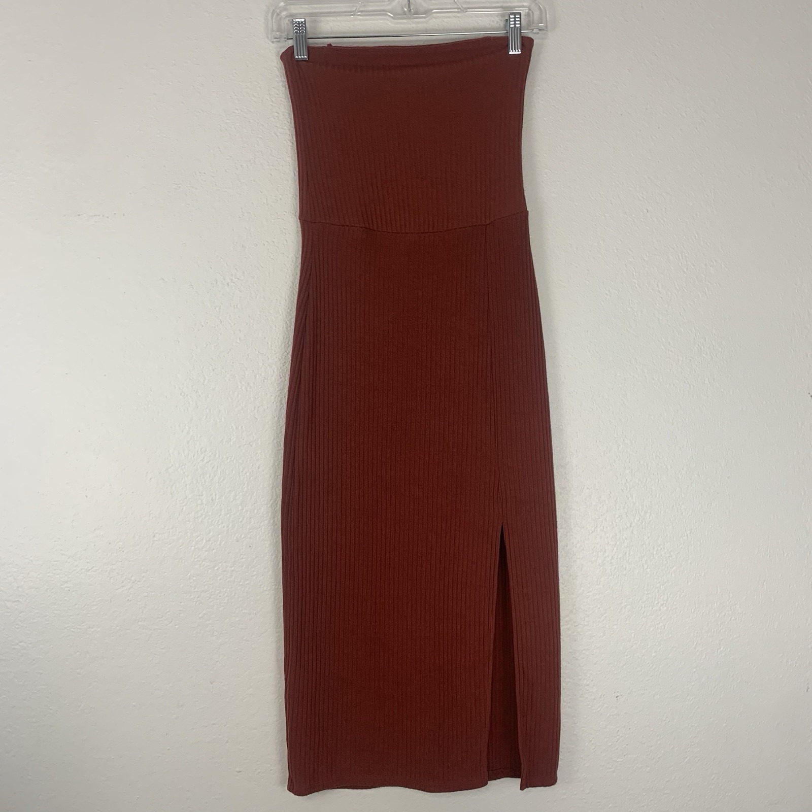 Abercrombie & Fitch Sweater Dress Womens Xs Ribbed Strapless Slit Stretch Knit